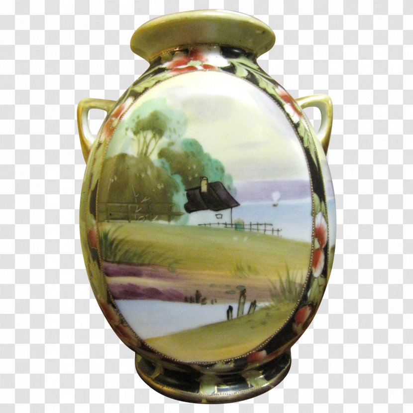 Ceramic Vase Artifact - Leaves Hand-painted Transparent PNG