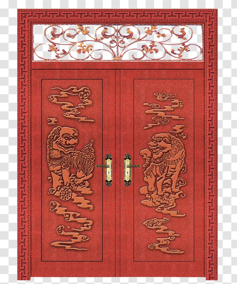 Door Gongmen Wood Gate - Relief - China Traditional Wooden Hollow Red Process Transparent PNG