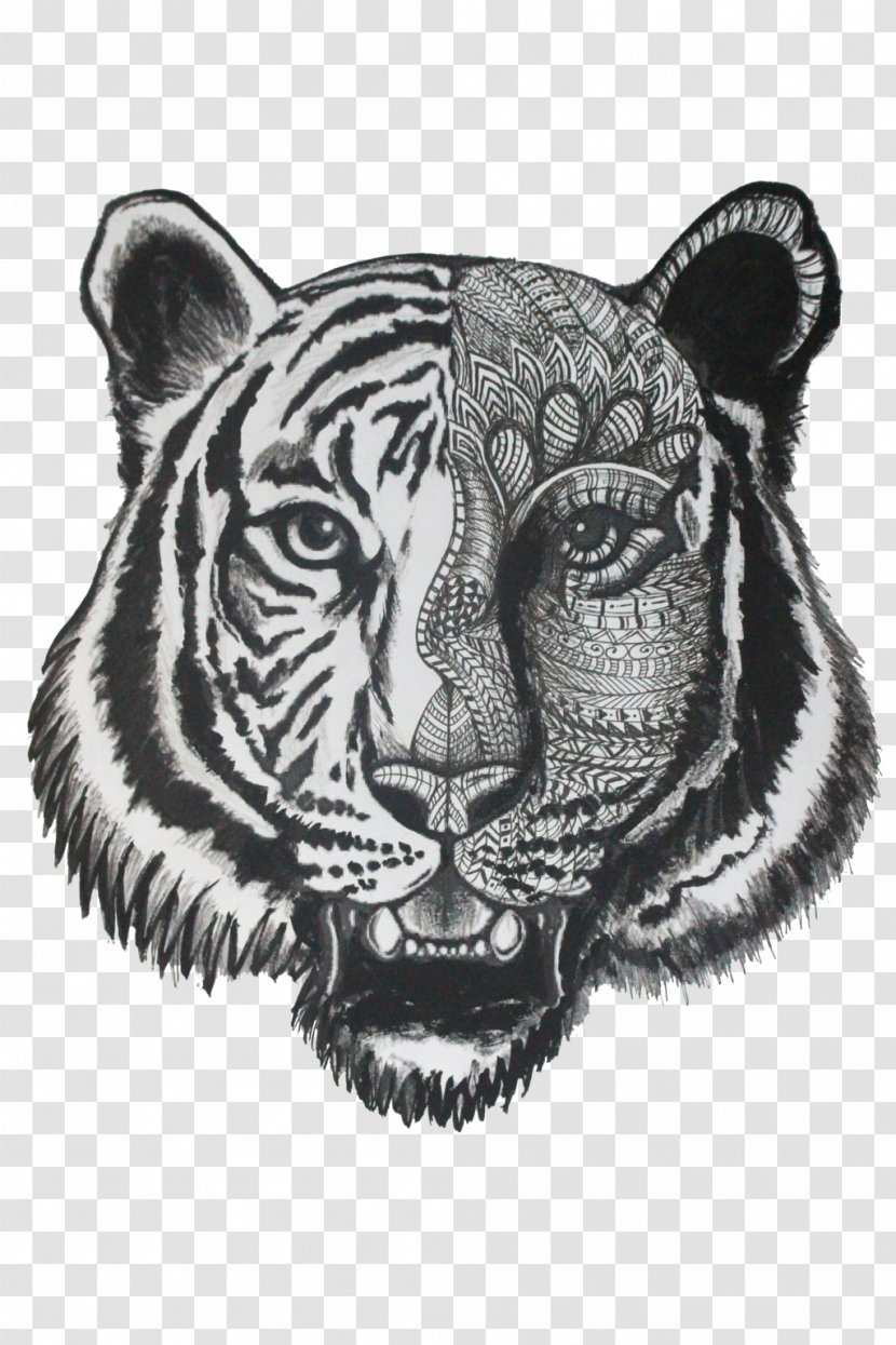 Tiger Drawing Coloring Book Doodle Lion - Black And White Transparent PNG