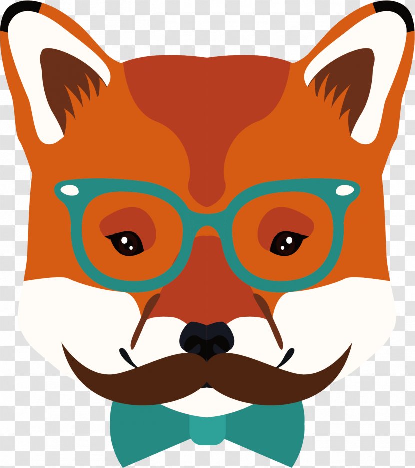 Hipster Fox Moustache Illustration - Dog Like Mammal - Cartoon Vector Transparent PNG