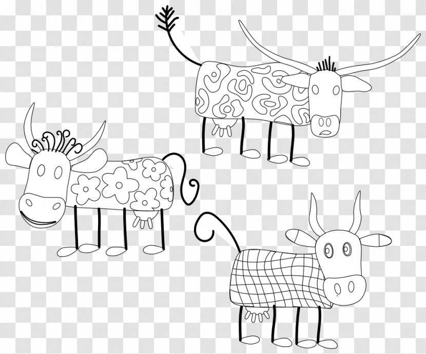 Line Art Drawing Black And White Clip - Artwork - Cow Cartoon Transparent PNG