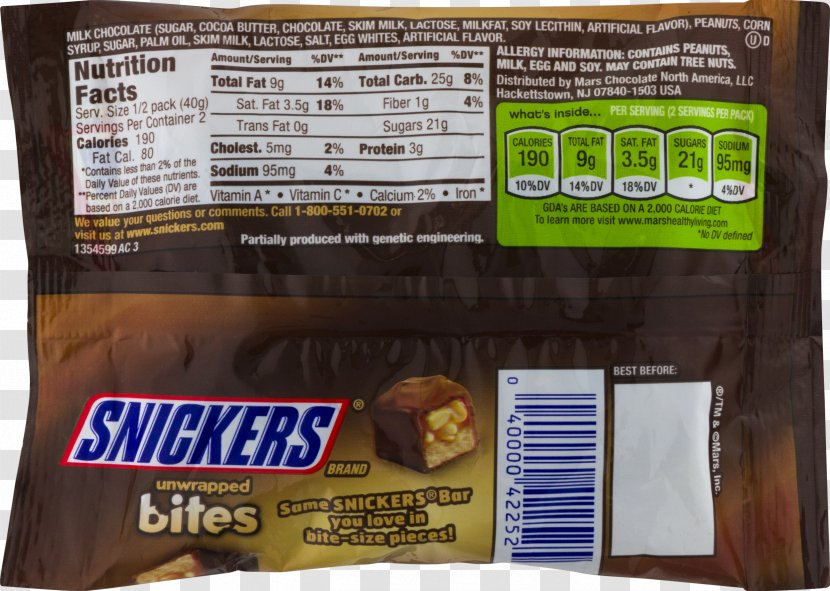 Chocolate Bar Food Snickers Nutrition Facts Label - Candy Transparent PNG