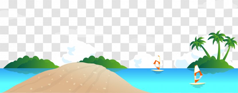 Cartoon Green Illustration - Leisure - Tropical Beach Scenery Vector Transparent PNG