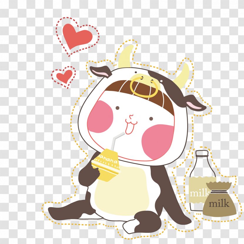 Postage Stamp Chinese Zodiac Cartoon Illustration - Fictional Character - Drink Milk Cow Transparent PNG