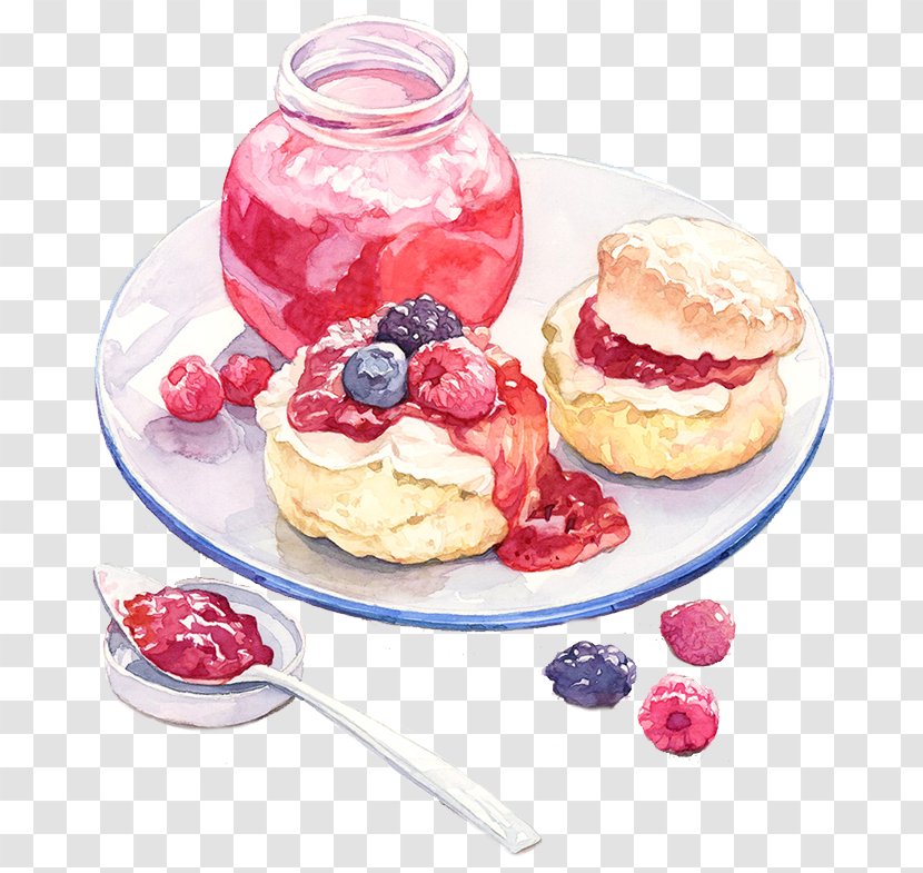 Food Watercolor Painting Sauce Dessert Illustration - Raspberry - Drawing Strawberry Transparent PNG