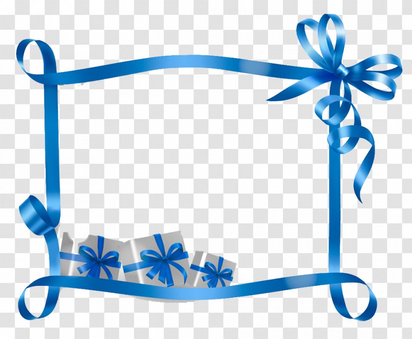 Christmas Name Tag Gift Template Holiday - Wrapping - Blue Ribbon Decoration Bar Frame Transparent PNG