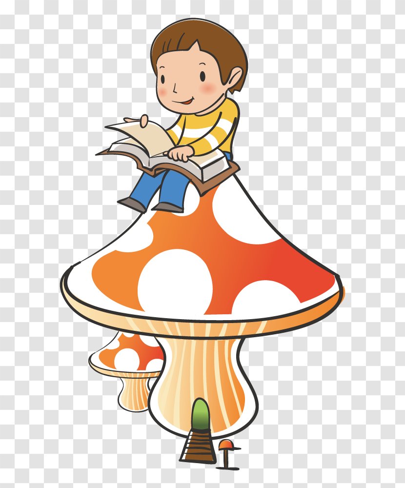 Reading - Clothing - Boy Sitting A Book On Mushrooms Transparent PNG