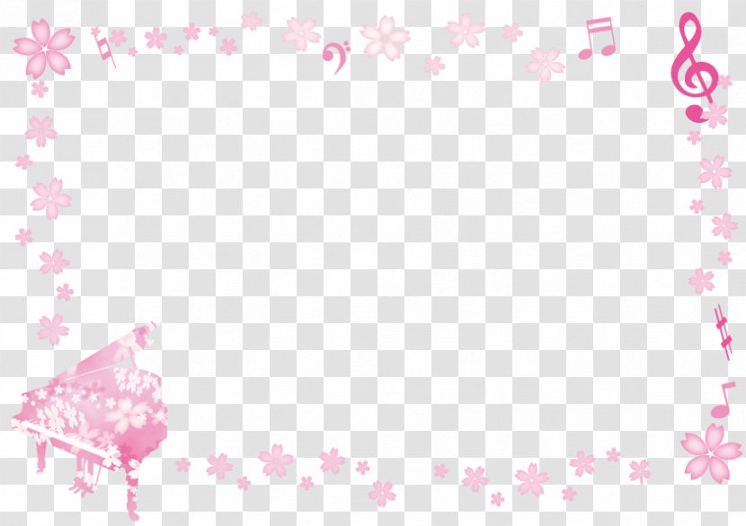 Piano Cherry Blossom Pattern And Sound Sign Frame. - Flower - Border Transparent PNG