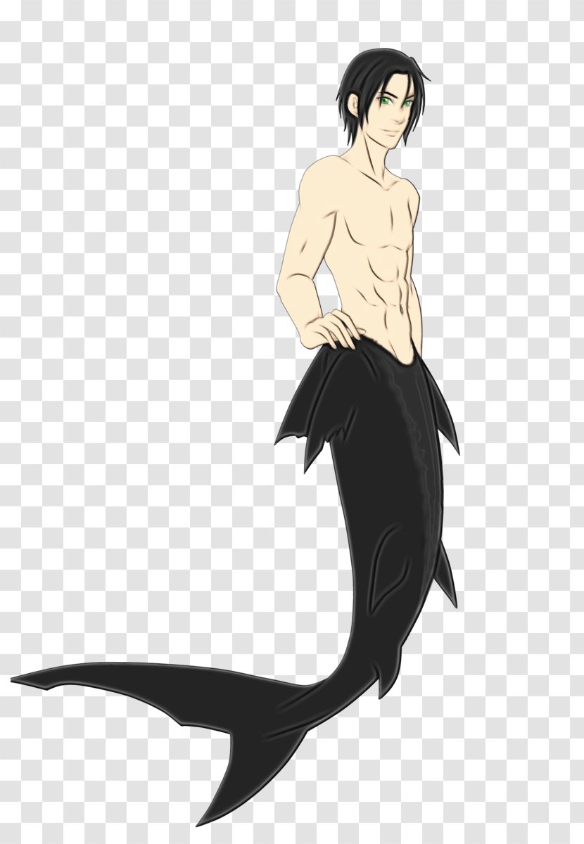 Mermaid Fictional Character Drawing Animation Sketch - Wet Ink - Black Hair Tail Transparent PNG