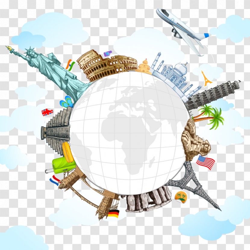 World Travel - Globe - Attractions Landmark Vector Material Transparent PNG
