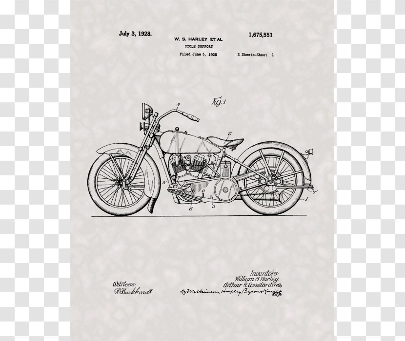 Harley-Davidson Patent Drawing Motorcycle Art - William S Harley Transparent PNG