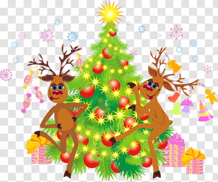 Christmas Tree Reindeer Santa Claus Ornament - Pine Family Transparent PNG