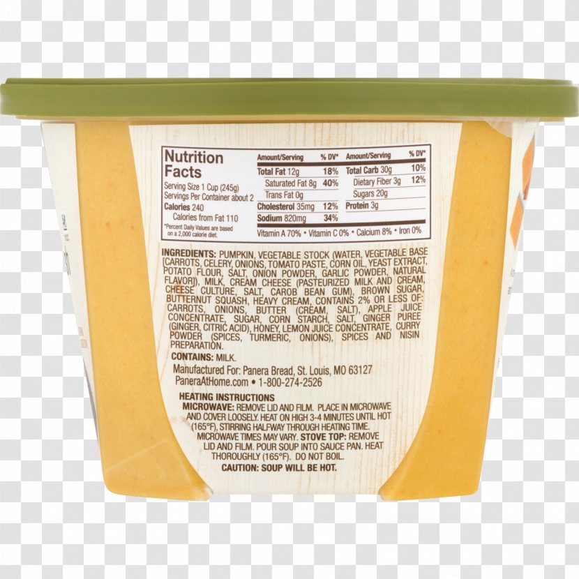 Squash Soup Panera Bread Nutrition Facts Label - Flavor - Spiced Powder Transparent PNG