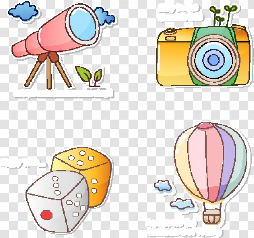 Cartoon Download Clip Art - Point - Hand-painted Hot-air Balloon Telescope Camera Dice Transparent PNG