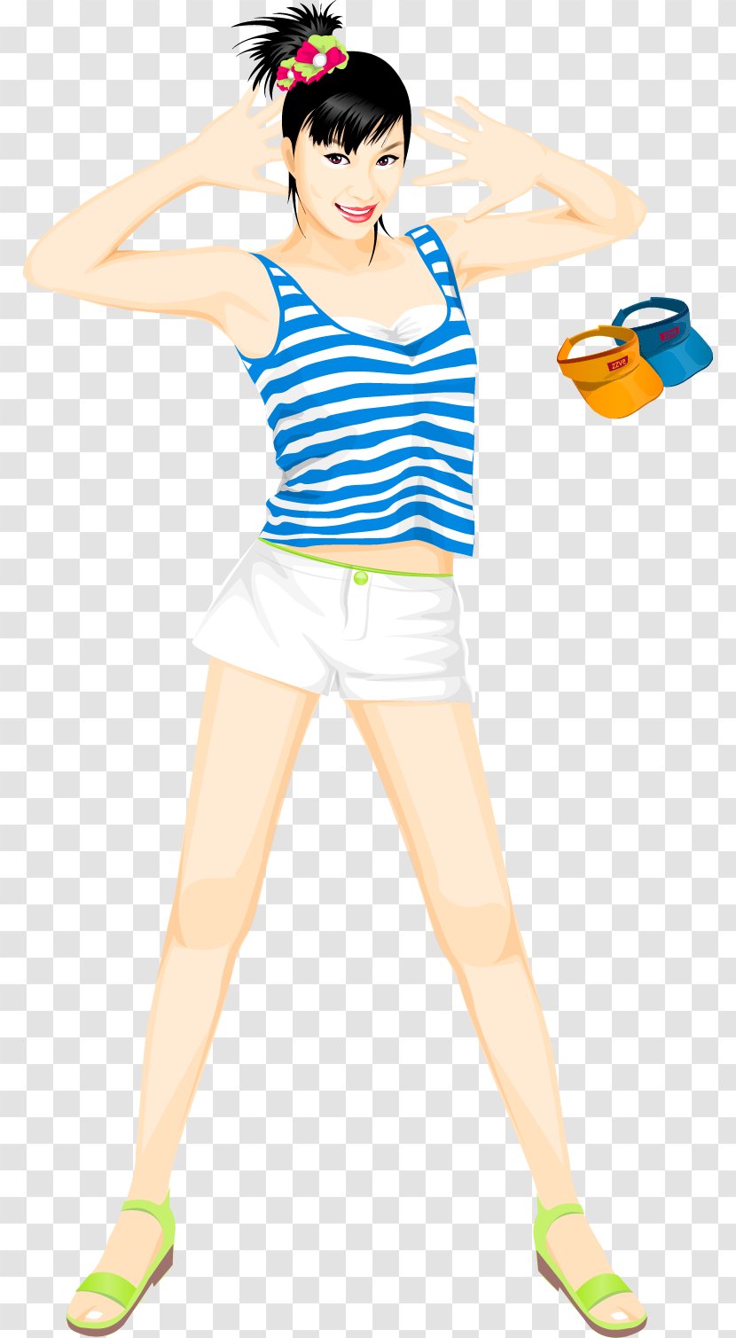 Adobe Illustrator Clip Art - Cartoon - Wearing Shorts And Vest Cool Beauty Vector Material Transparent PNG