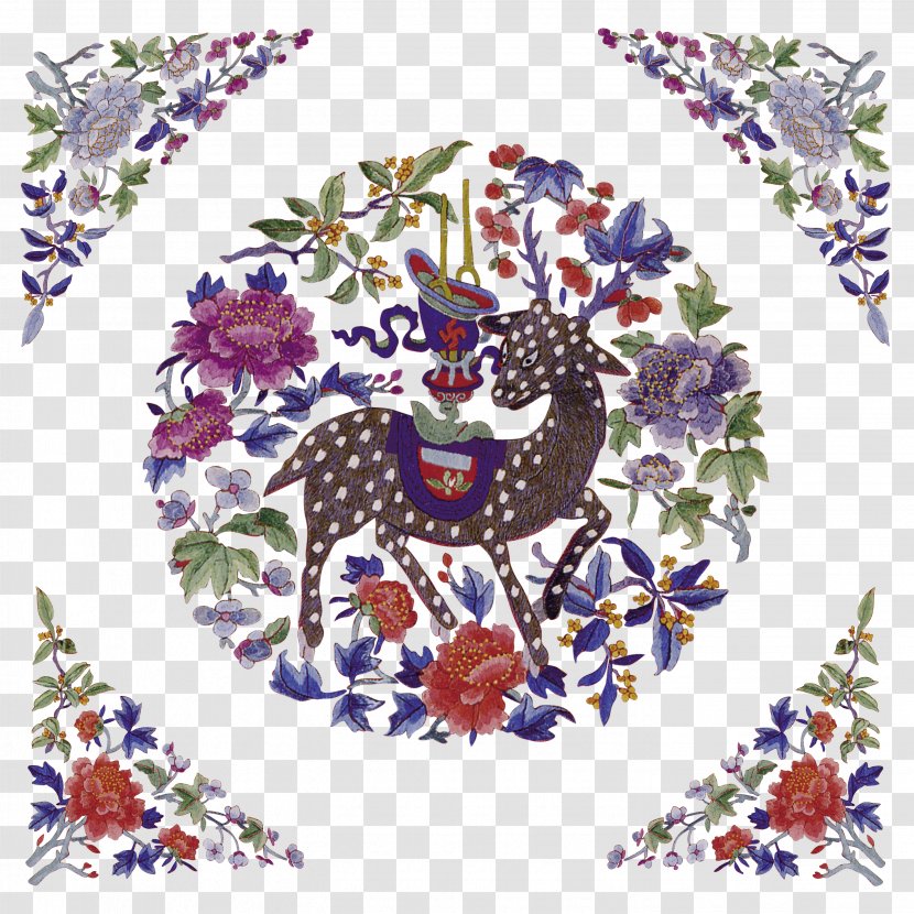 Red Deer Fairy Tale Vecteur - Cross Stitch - And Flowers Transparent PNG