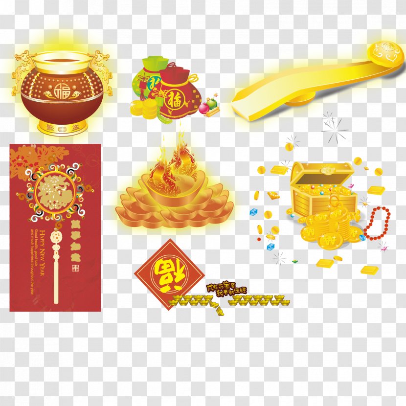 Euclidean Vector Bxe1nh Chu01b0ng Gold Chinese New Year - Festive Element Material And Silver Ingots Transparent PNG