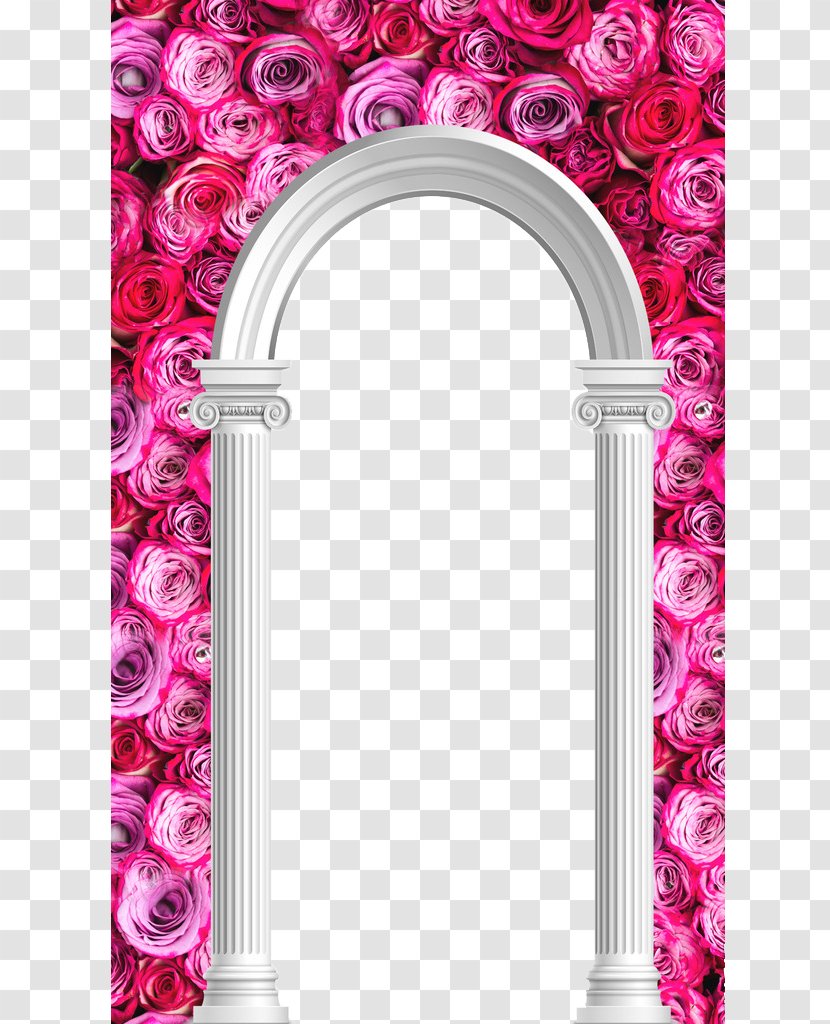Column Arch Building Facade - Flowers Decorated With Roman Doors Transparent PNG