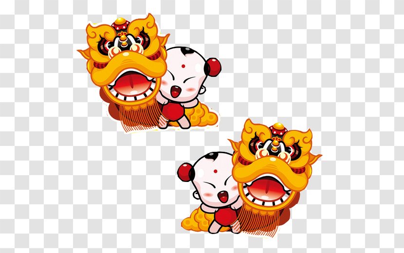 Lion Dance Dragon Chinese New Year Cartoon Illustration - Children Material Picture Transparent PNG