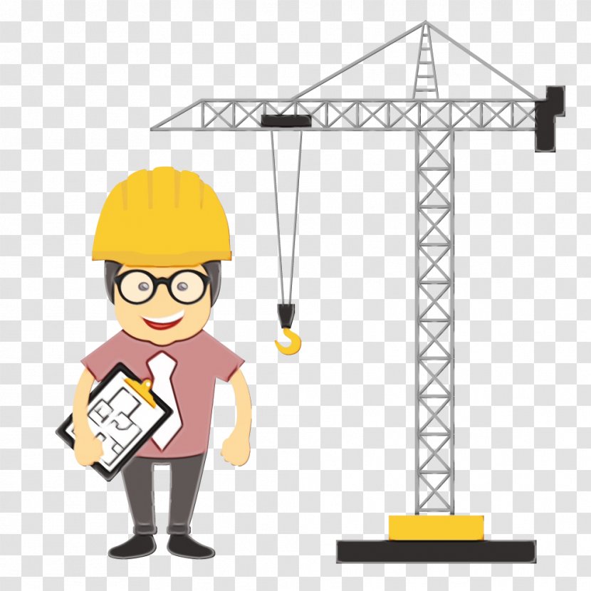 Cartoon Construction Worker Crane Yellow - Personal Protective Equipment Hard Hat Transparent PNG