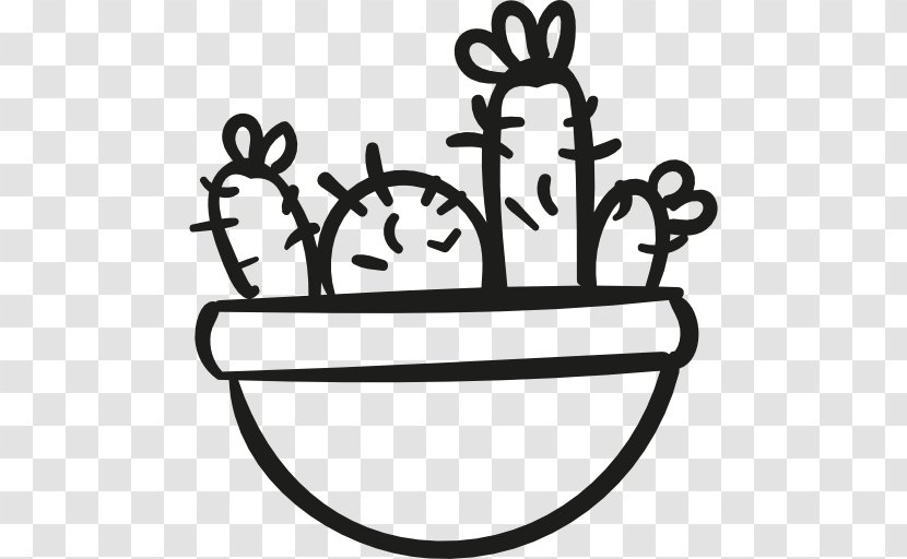 Cactaceae Clip Art - Black And White - Cactus In Pot Transparent PNG