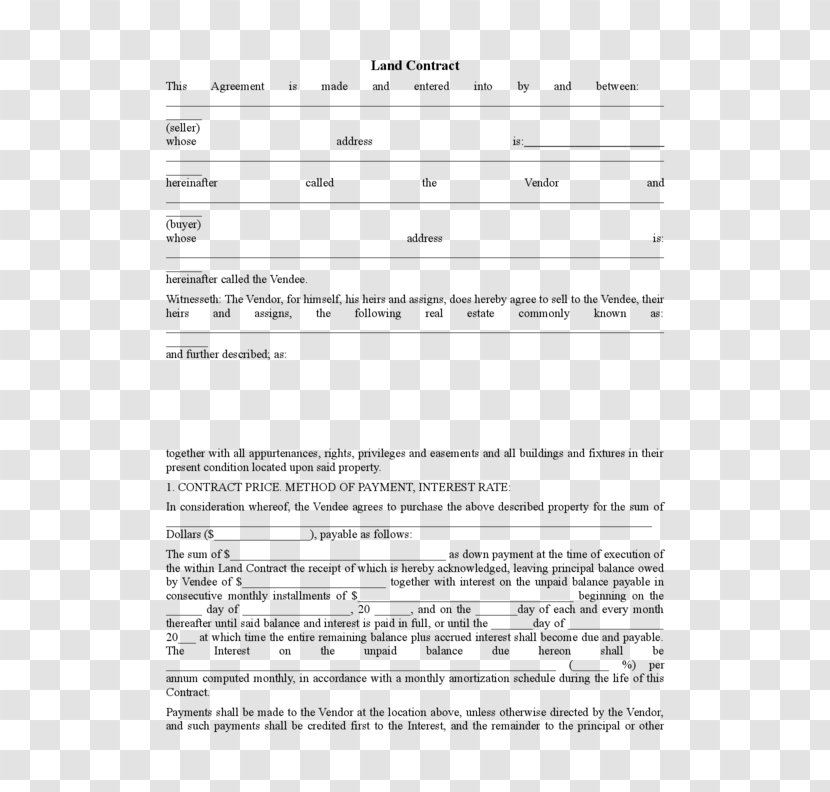 Land Contract Real Property Form Template - Tree - Deed Of Sale With Assumption Mortgage Transparent PNG