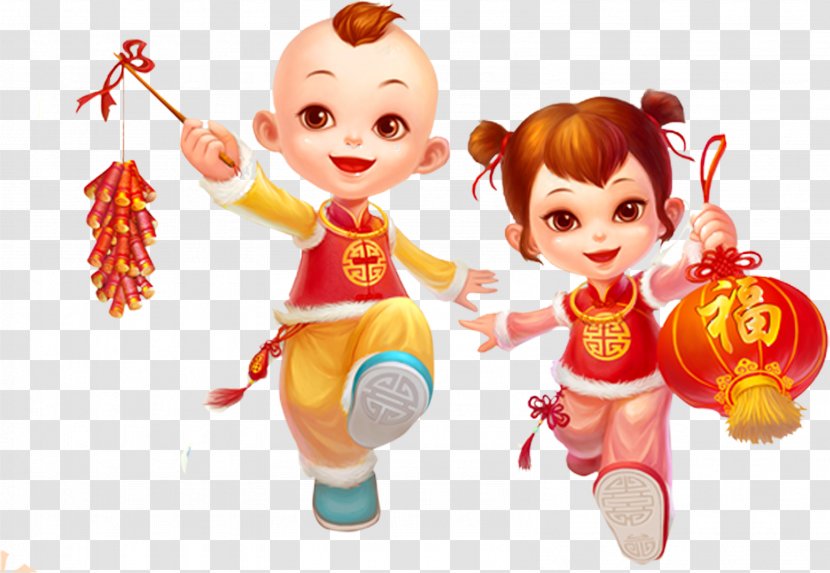 Chinese New Year Firecracker Years Day - Cartoon China Doll Transparent PNG