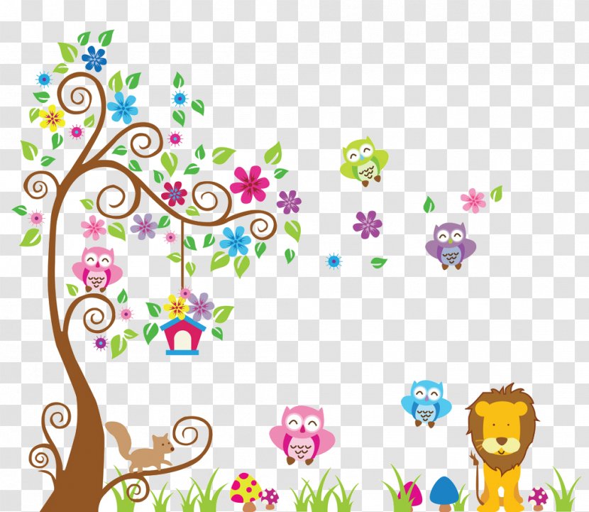 Paper Adhesive Sticker Wall Decal - Cartoon Lion Lawn Tree Diagram Transparent PNG