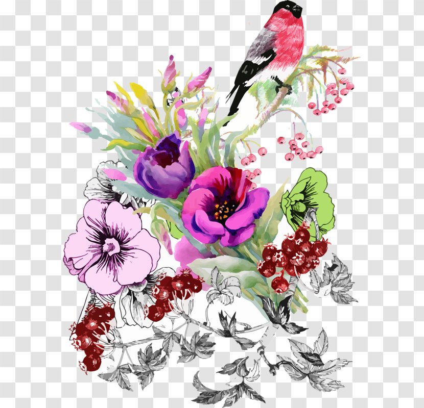 Bird Flower Watercolor Painting Drawing - Cut Flowers Transparent PNG