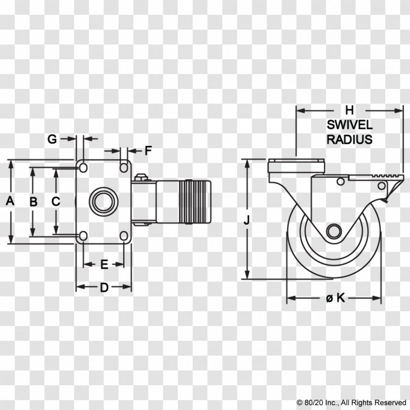 80/20 T-slot Nut Swivel Technical Drawing - Black And White - Technology Transparent PNG