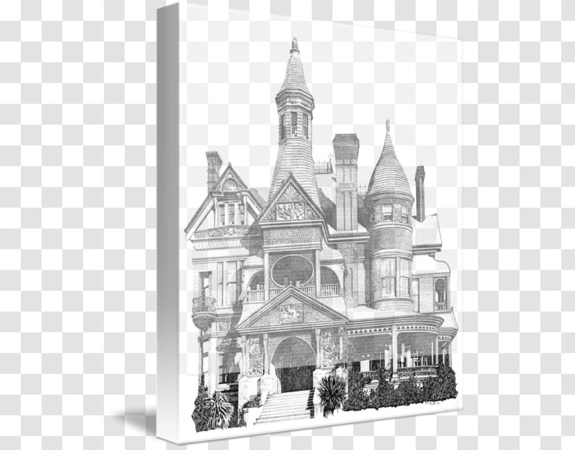Drawing Victorian House Gothic Revival Architecture - Cathedral - Ink Transparent PNG