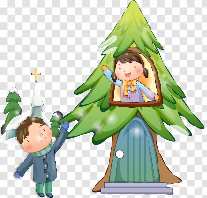 Christmas Tree Child Cartoon Clip Art - Silhouette Transparent PNG