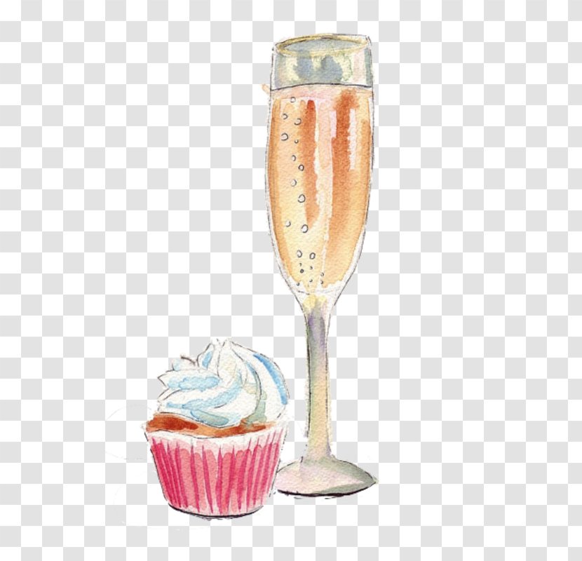 Champagne Cupcake Watercolor Painting Prosecco Transparent PNG