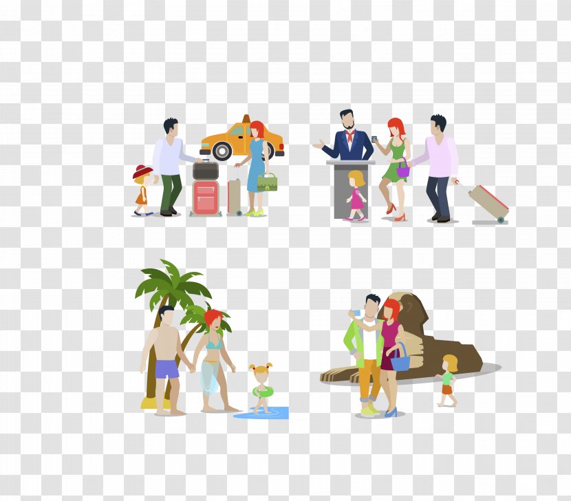 Vacation Cartoon Royalty-free Illustration - Play - Vector Color Four Groups Family Transparent PNG