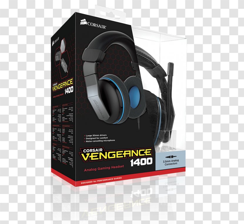 Headset Corsair Components Vengeance 1400 7.1 Surround Sound 1500 CA-9011124-NA Dolby USB Gaming - Game - Headphones Transparent PNG