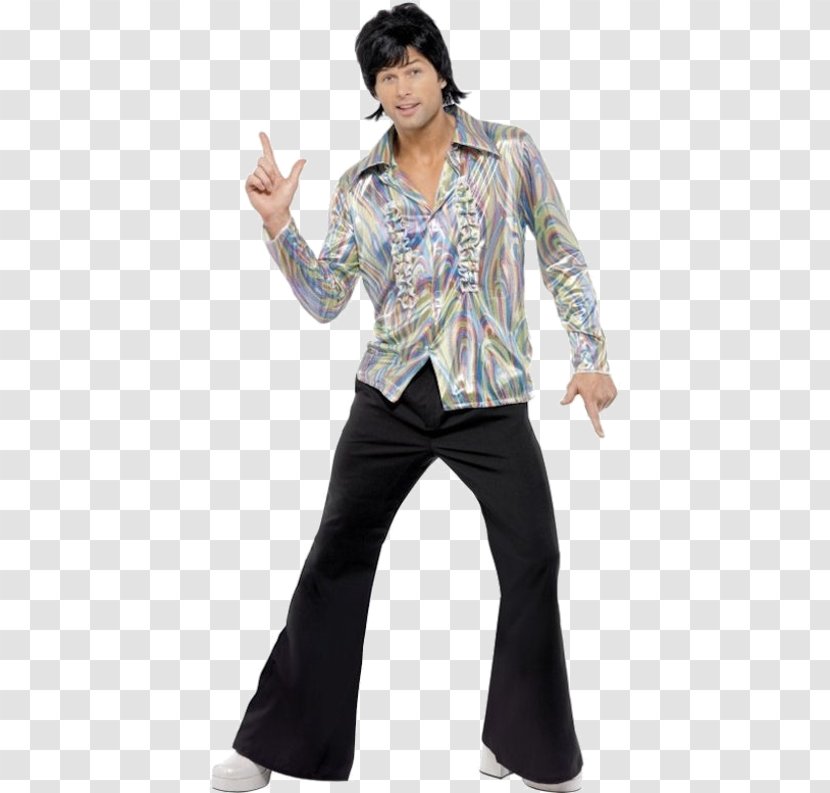 1970s Clothing 70S Retro Costume Black With Psychedelic Pattern Shirt And Flares L Bell-bottoms - Fashion - Dress Transparent PNG