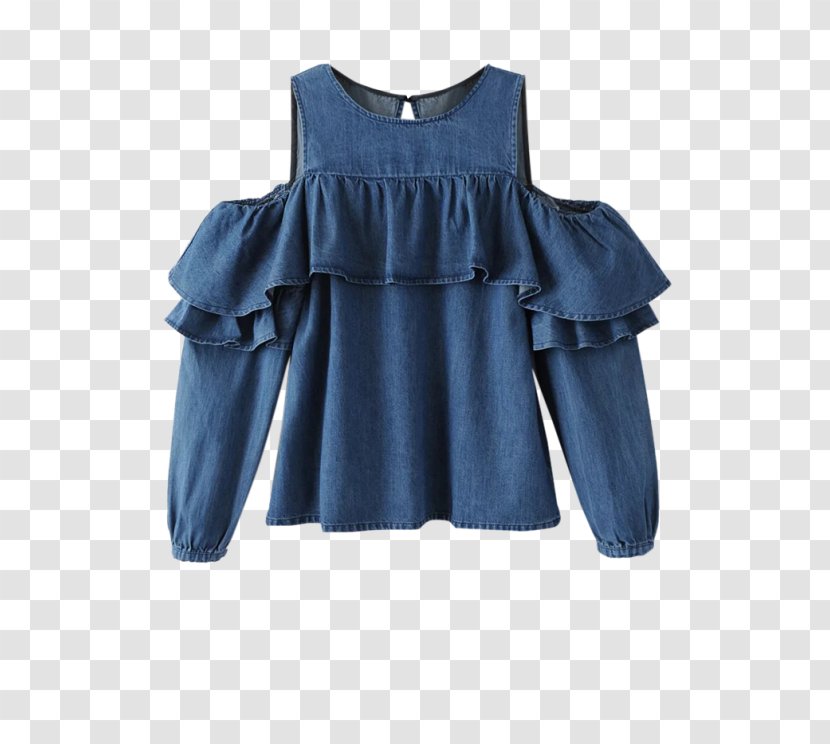 Sleeve Blouse Shoulder Jeans Blue Transparent PNG