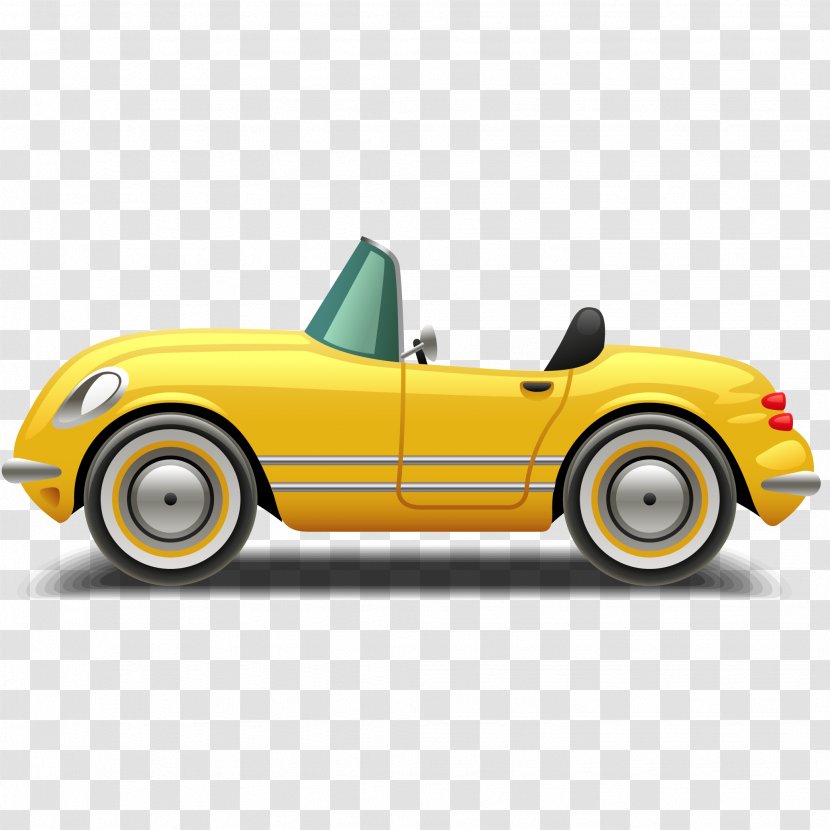 Sports Car Convertible Cartoon - Vector Yellow Transparent PNG