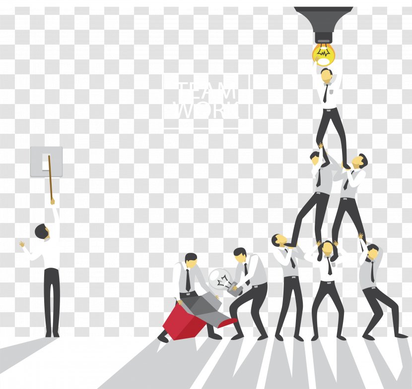 Teamwork Business Meeting Marketing - Cartoon - Multiple People Work Together To Install The Bulb Transparent PNG