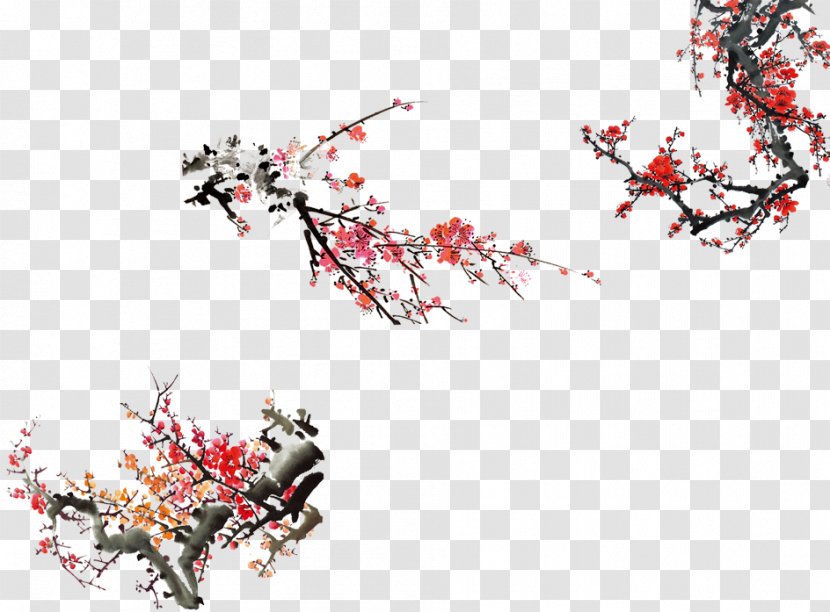 Ink Wash Painting Plum Blossom - Creative Wind Transparent PNG