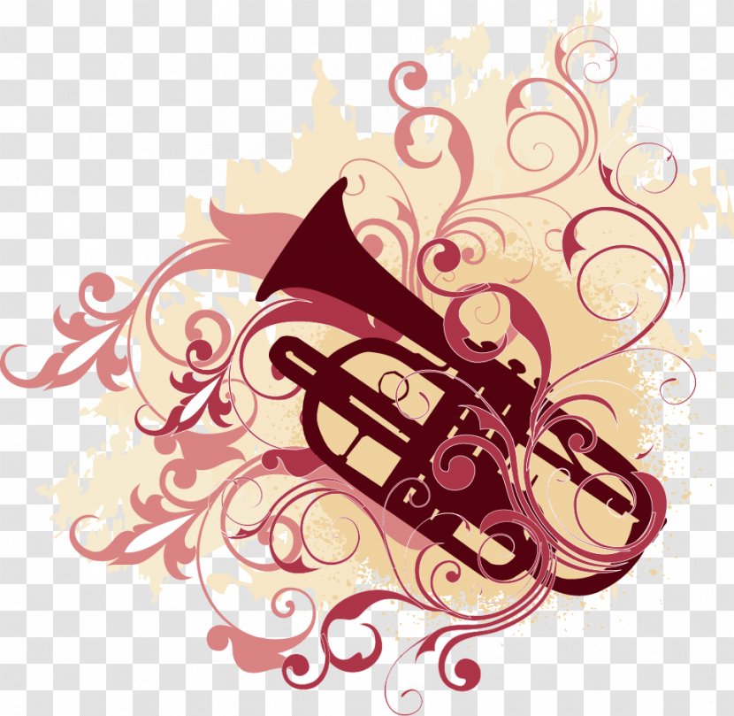Royalty-free Trumpet Illustration - Flower - Large Patterns And Musical Instruments Vector Material Transparent PNG