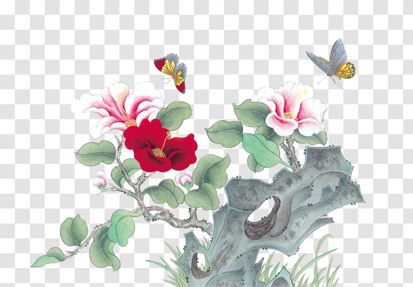 Floral Design Gongbi Ink Wash Painting Chinese - Petal Transparent PNG