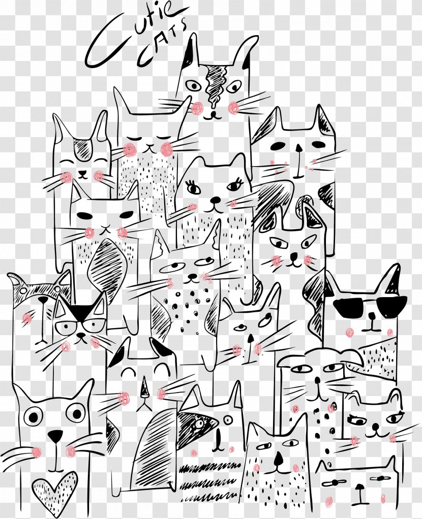 Cat Kitten Cuteness Illustration - Black - Vector Background Transparent PNG
