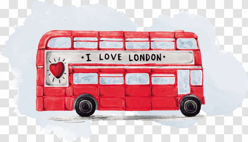 London Bus Microsoft PowerPoint Icon - Transport - Vector Watercolor Transparent PNG