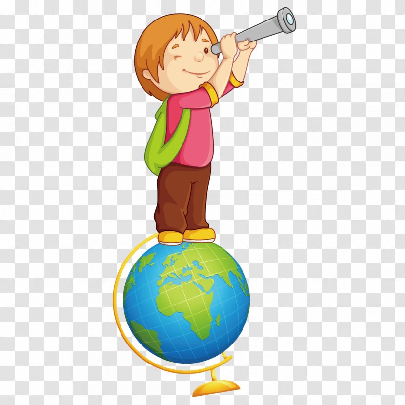 Small Telescope Photography Clip Art - World - Vector Child Standing On Earth Transparent PNG