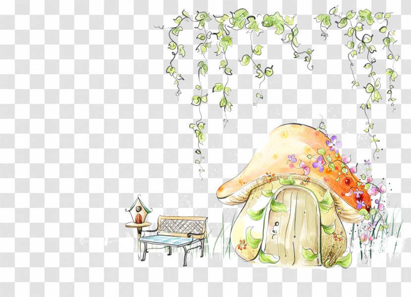 Fairy Tale Template Microsoft PowerPoint Illustration - Grass - Mushroom Small Green Plants Under The House Transparent PNG