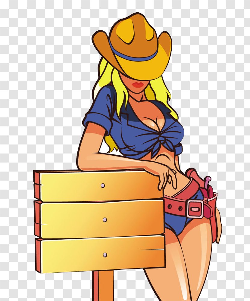 Cartoon Cowboy Woman Illustration - Yellow - Women With Hat Transparent PNG