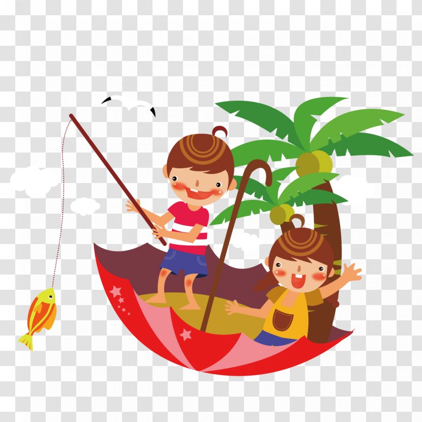 Fishing Euclidean Vector - Angling - Children Standing On Umbrella Transparent PNG