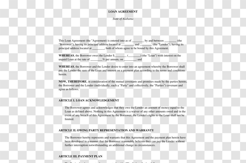 Loan Agreement Contract Template Mortgage - Hard Money - Agree Transparent PNG