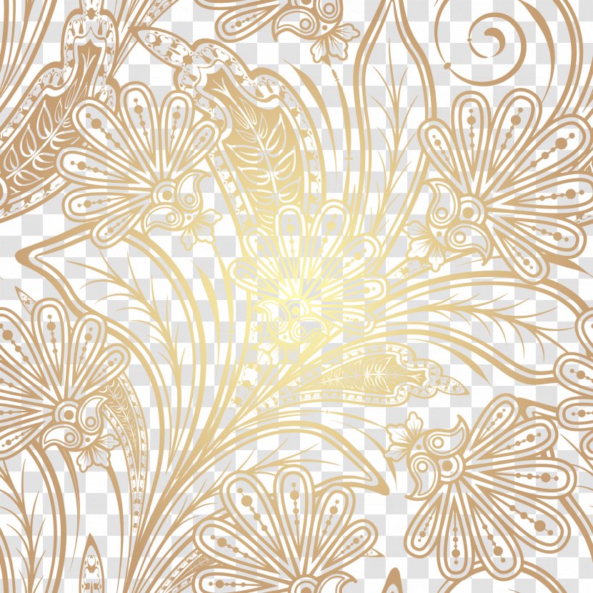 Ornament Art Motif - Drawing - Golden Flower Vector Transparent PNG